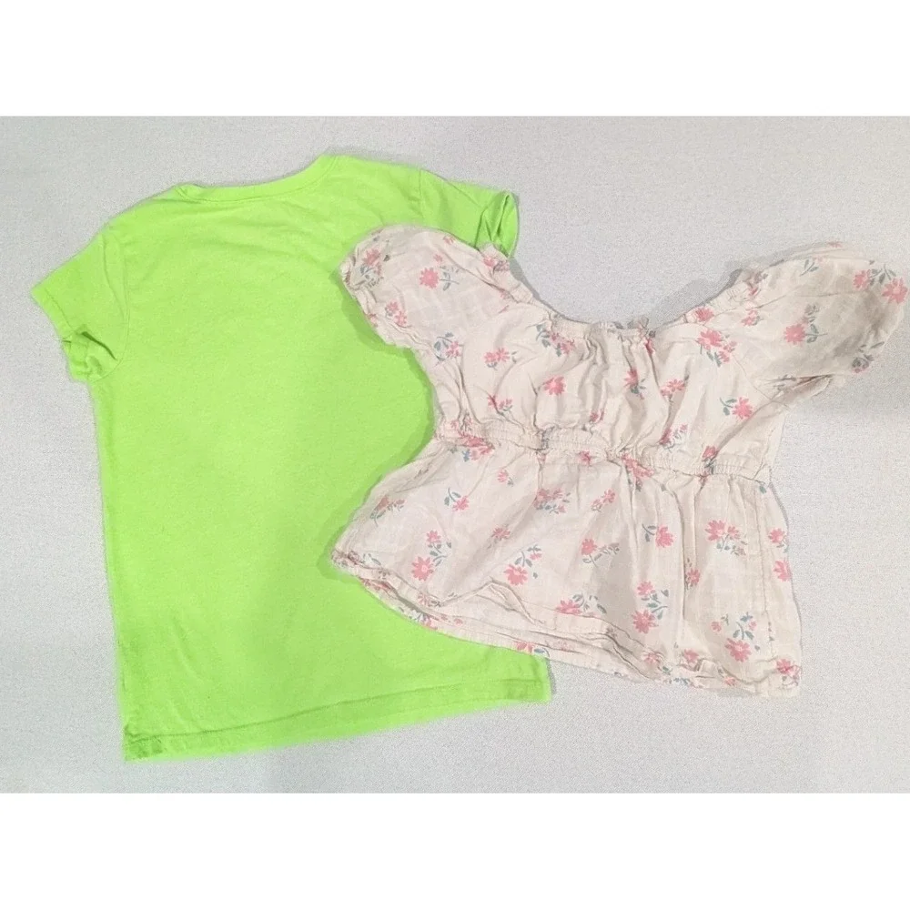Childrens Place Wonder Nation Tops Girls 6-8 Green Cream Good Floral Graphic Lot
